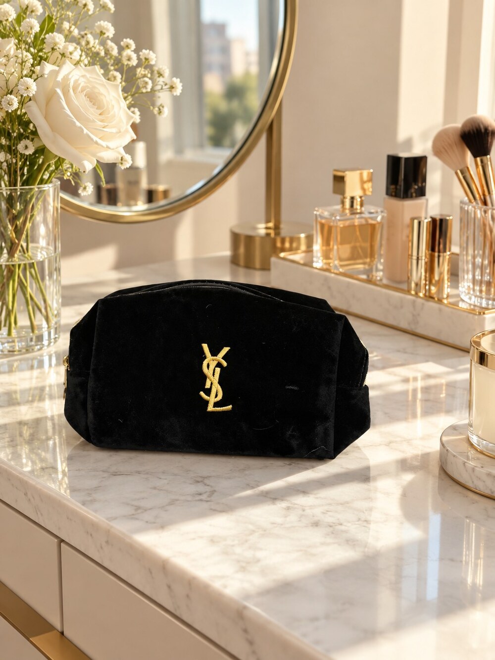 Yves Saint Laurent Black Velvet Makeup Bag | Compact Beauty Pouch - Picture 5 of 6